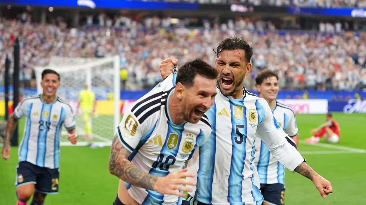 Lionel Messi celebrates after scoring for Argentina against Austria at the 2026 World Cup